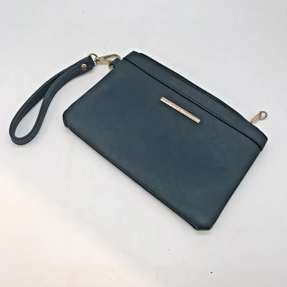 Dasein Teal Green Top Zip Wristlet Lined Vegan 9 x 6 inches Interior Zip Pocket